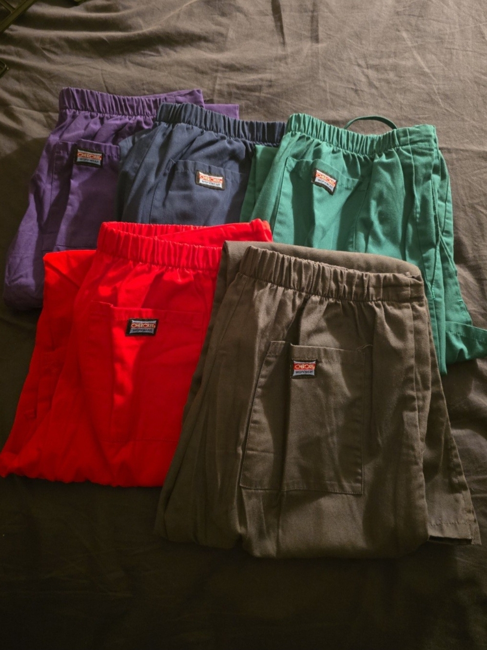 Cherokee Boot Cut & Flare Scrub Pants in Red, Green, Navy, Purple & Charcoal
